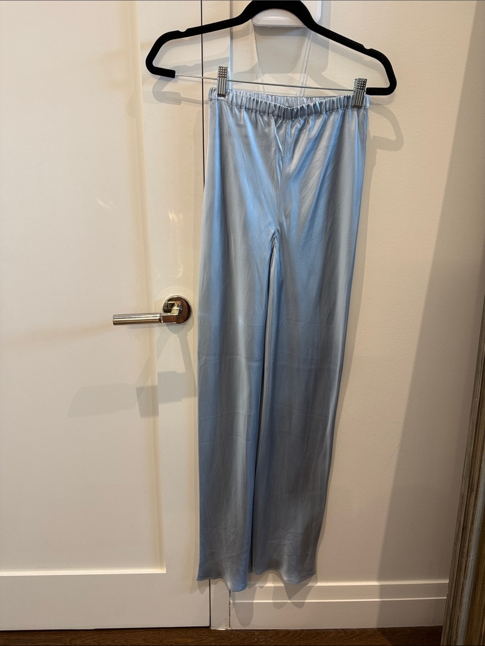 Light Blue Satin Wide-Leg Pants